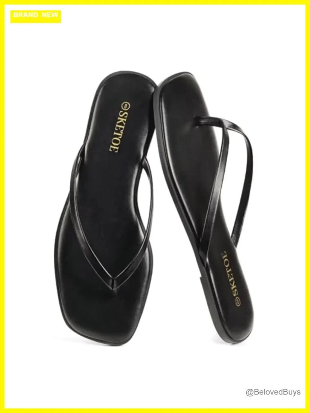 Faux Leather Square Toe Thong Flip Flops Sandals for Women Lightweight